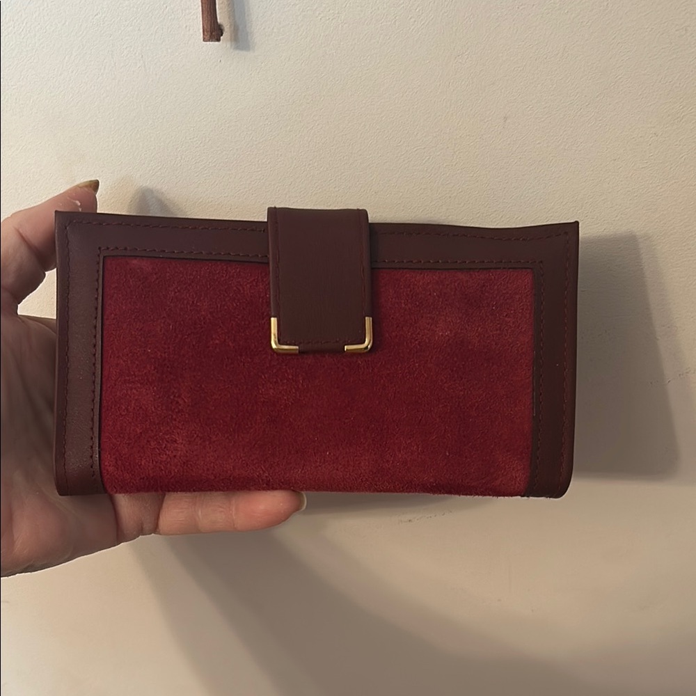 Vintage Star Brand Maroon Suede Leather Checkbook Wallet W/Snap Closure